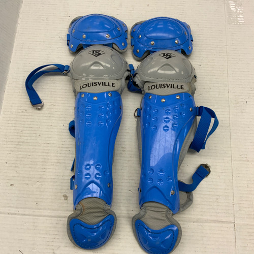 Vist Large View of Product Image Which is Used Louisville Slugger WTLPGS514-STICA Catchers Leg Guards Royal Blue Intermed