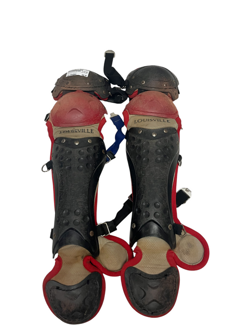 Vist Large View of Product Image Which is Used Louisville Slugger SHIN GUARDS Catchers Leg Guards Red Intermed