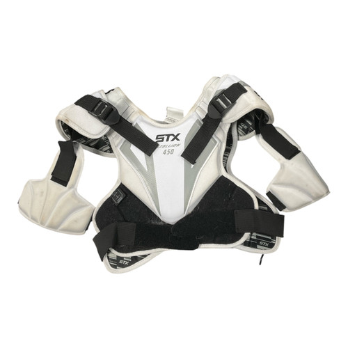 Vist Large View of Product Image Which is Used STX STALLION 450 SHOULDER PAD Lacrosse Shoulder Pads White SM