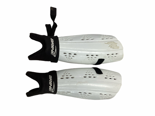 Vist Large View of Product Image Which is Used Brine LAX Goalie Shin M White LG