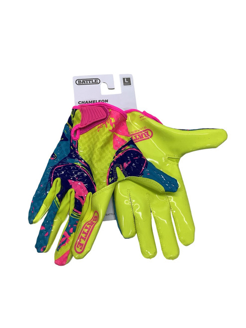 Vist Large View of Product Image Which is Used Battle Sports CHAMELEON ADULT LARGE FB GLOVES YLW/PNK FB Gloves Yellow LG