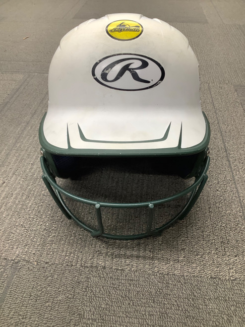 Vist Large View of Product Image Which is Used Rawlings SOFTBALL Batting Helmet w/Mask White M/L