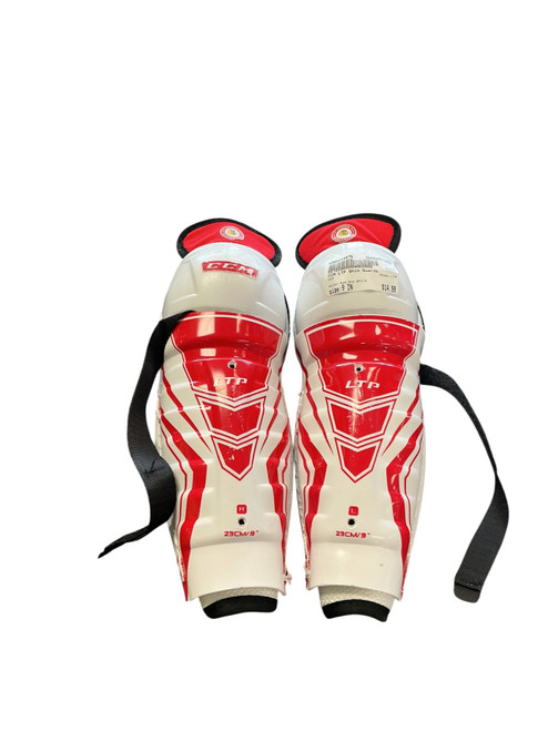 Vist Large View of Product Image Which is Used CCM LTP Youth Shin Guards Red And White 9"