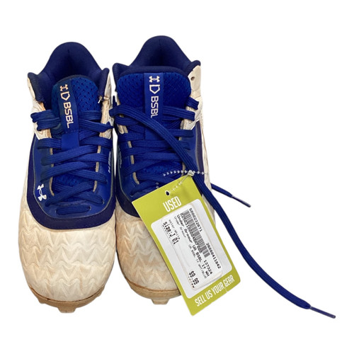 Vist Large View of Product Image Which is Used Under Armour UA BSBL 1Y WHT/BLUE BB/SB Cleats White Junior 01