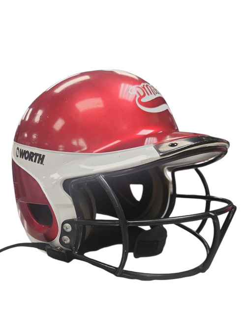 Vist Large View of Product Image Which is Used Worth 6 3/4-7 7/8 Batting Helmet w/Mask White And Red MD