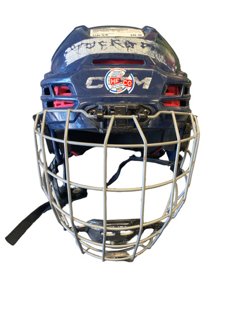 Vist Large View of Product Image Which is Used CCM TACKS 70 JR Helmet Cage Combo Navy Blue S/M
