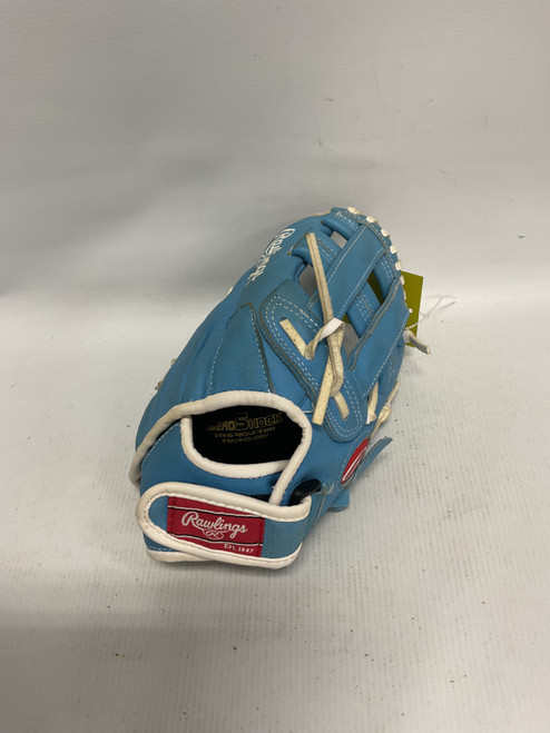 Vist Large View of Product Image Which is Used Rawlings HIGHLIGHT SERIES BB/SB Glove RH Throw Carolina Blue 11 1/2"