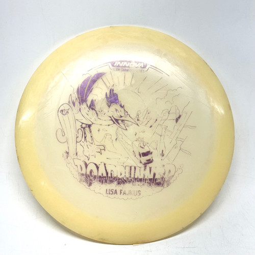 Vist Large View of Product Image Which is Used Innova LISA FAJKUS CHAMPION GLOW ROADRUNNER Disc Golf Driver Almond 168g