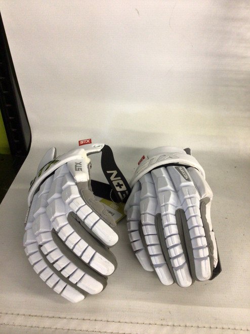 Vist Large View of Product Image Which is Used STX RZR 2 GOALIE GLOVES Lacrosse Gloves Mens White MD