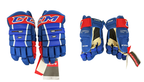 Vist Large View of Product Image Which is Used CCM HG4 PRO Senior Gloves Royal Blue And Red 15"