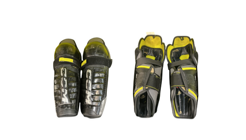 Vist Large View of Product Image Which is Used CCM TACKS AS 580 Senior Shin Guards Black And Yellow 12"