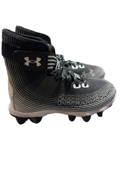 Vist Large View of Product Image Which is Used Under Armour HIGHLIGHT YTH 11 HIGHTOP Youth FB Cleats Black And White Youth 11.0