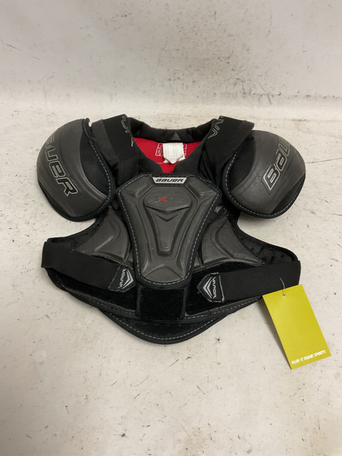 Vist Large View of Product Image Which is Used Bauer VAPOR X900 LITE Junior Shoulder Pads Black And Grey MD