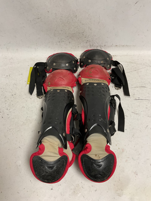 Vist Large View of Product Image Which is Used Louisville Slugger PG SERIES 5 YTH Catchers Leg Guards Black And Red Youth