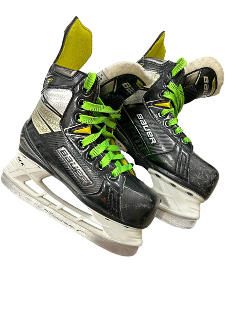 Vist Large View of Product Image Which is Used Bauer SUPREME 3S YTH 12 SKATES Youth Hockey Skate Black And Neon Green Youth 12.0