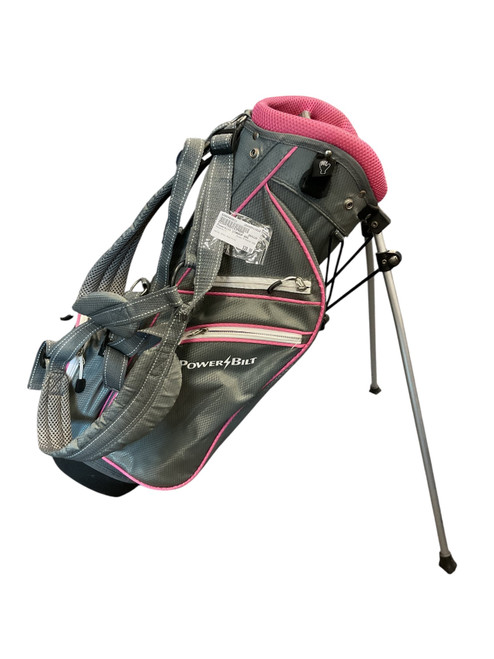 Vist Large View of Product Image Which is Used Powerbilt STANDUP BAG Jr Stand Bag Grey And Pink