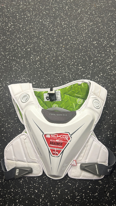 Vist Large View of Product Image Which is Used Maverik M5 EKG LINER Lacrosse Shoulder Pads White MD