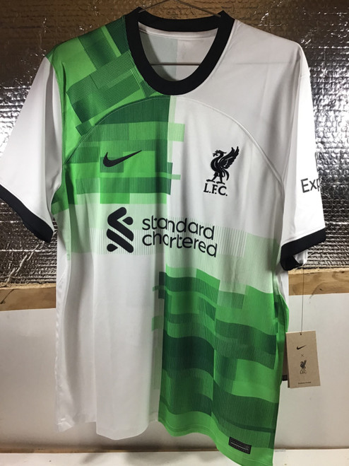 Vist Large View of Product Image Which is NEW Nike LFC SALAH JERSEY Soccer Top Adt White And Green LG