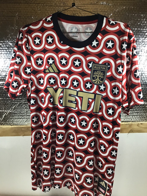 Vist Large View of Product Image Which is NEW Adidas AUSTIN FC MARVEL JERSEY Soccer Top Adt Red MD