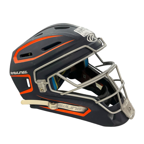 Vist Large View of Product Image Which is Used Rawlings MACH SR Catchers Helmet w/Mask Navy Blue Fits all