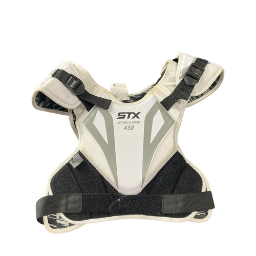 Vist Large View of Product Image Which is Used STX AD MD STX STALLION 450 CHEST Lacrosse Shoulder Pads White MD