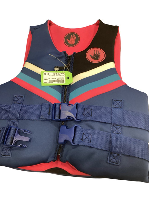 Vist Large View of Product Image Which is Used Body Glove Youth PFD Neon Pink And Navy Blue Youth 50-90