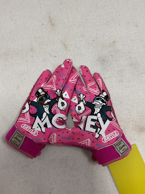 Vist Large View of Product Image Which is Used Battle Sports YTH PINK MONOPOLY RECIEVER GLOVES FB Gloves Pink SM