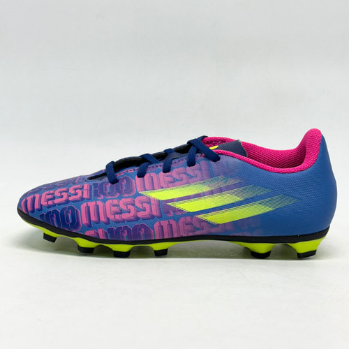 Vist Large View of Product Image Which is Used Adidas X SPEEDFLOW MESSI.4 Soccer Cleats Neon Pink And Navy Blue Junior 05.5