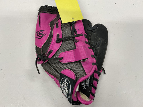 Vist Large View of Product Image Which is Used Louisville Slugger Diva Series DVRF19115 RH Throw Fastpitch Gloves Black And Purple 11 1/2"