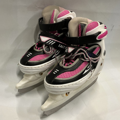 Vist Large View of Product Image Which is Used Lake Placid ADJ Girls Softboot Skate White And Pink Adjustable