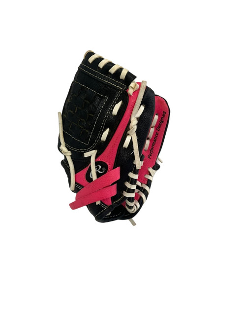 Vist Large View of Product Image Which is Used Rawlings PL91PB 9" T-Ball Glove Black And Pink