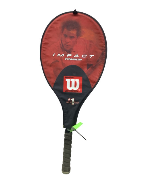 Vist Large View of Product Image Which is Used Wilson IMPACT TITANIUM Adult Tennis Racquet Black 4 3/8"