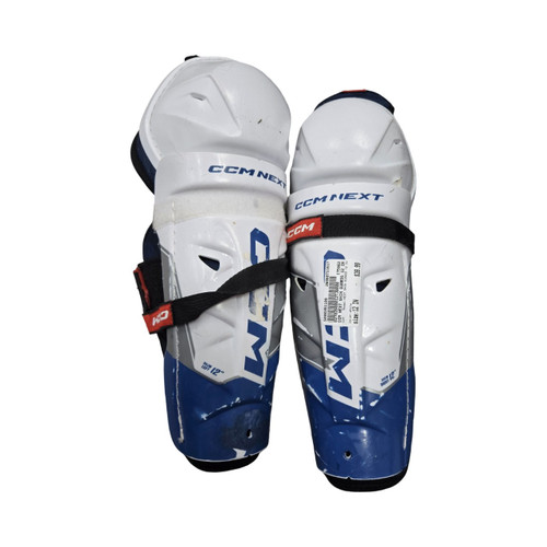 Vist Large View of Product Image Which is Used CCM NEXT SHIN GUARDS 12 IN Senior Shin Guards White 12"