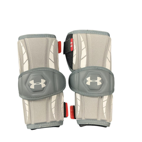 Vist Large View of Product Image Which is Used Under Armour JR MD UA ELBOWS Lacrosse Arm Pads/Guards Grey MD