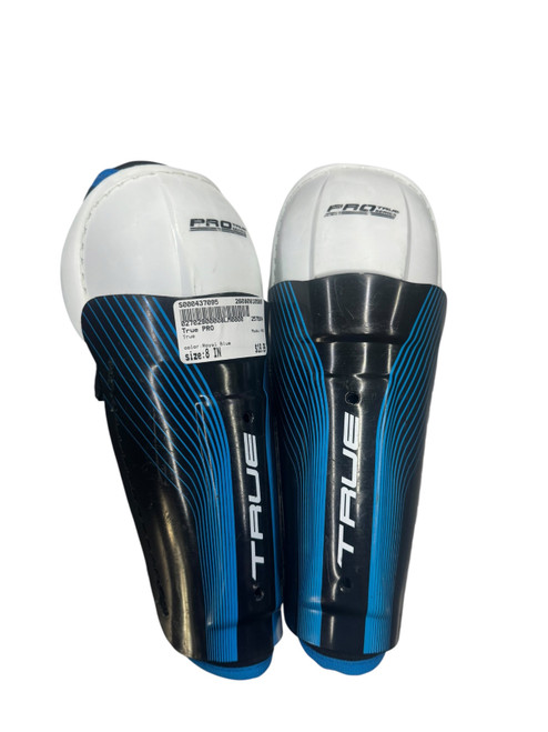 Vist Large View of Product Image Which is Used True PRO Youth Shin Guards Royal Blue 8"