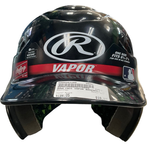 Vist Large View of Product Image Which is Used Rawlings VAPOR Batting Helmet No Mask Black One Size
