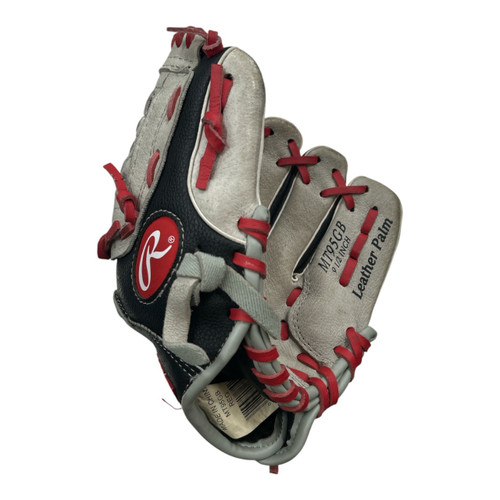 Vist Large View of Product Image Which is Used Rawlings MT95GB RHT GLOVE BB/SB Glove RH Throw Grey And Black 9 1/2"