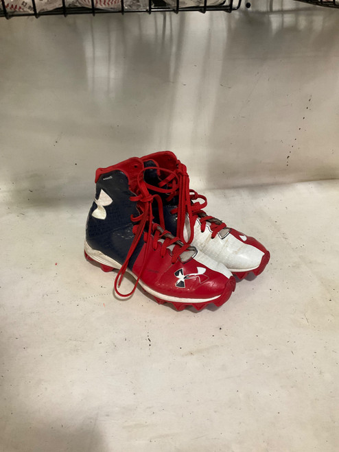 Vist Large View of Product Image Which is Used Under Armour Youth FB Cleats White/Red/Navy Adjustable