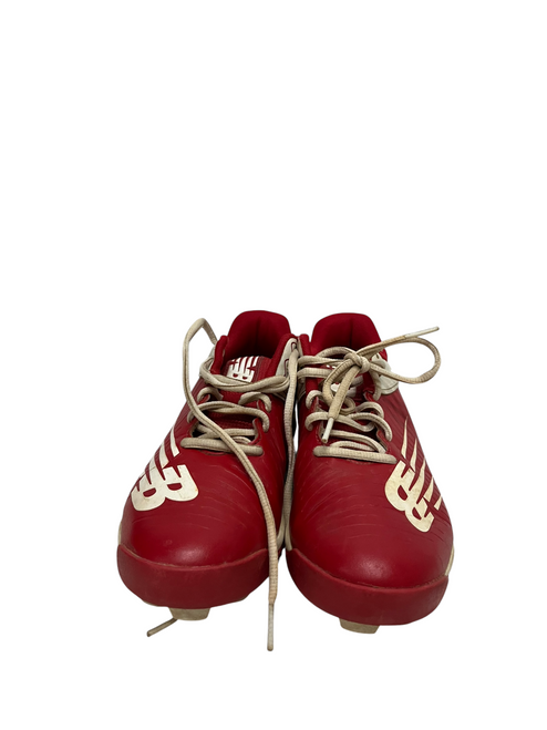 Vist Large View of Product Image Which is Used New Balance CLEATS BB/SB Cleats Cardinal And White Junior 03.5