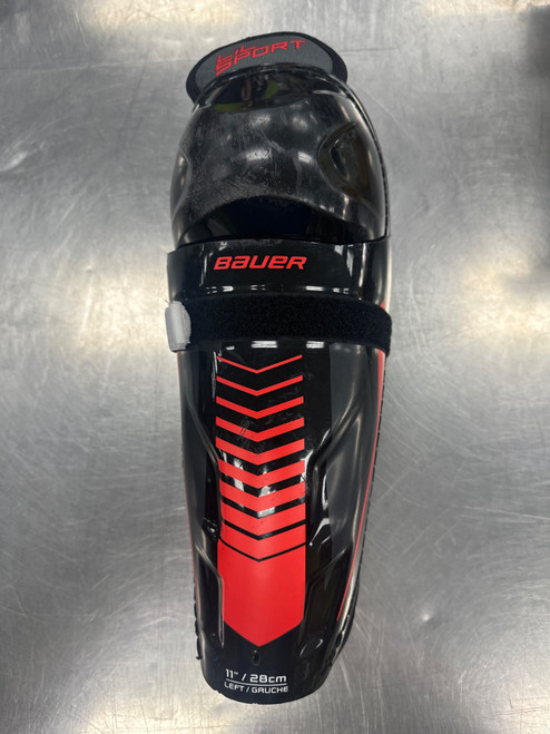 Vist Large View of Product Image Which is Used Bauer LIL SPORT Junior Shin Guards Black 11"