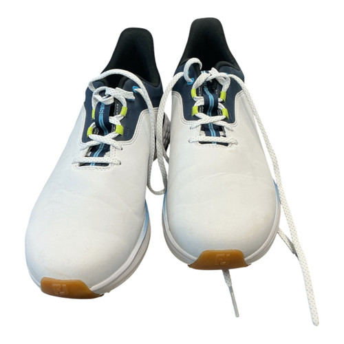 Vist Large View of Product Image Which is Used Foot Joy Mens Golf Shoes White And Navy Blue Senior 9