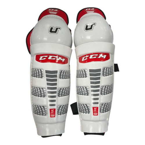 Vist Large View of Product Image Which is Used CCM U+ Junior Shin Guards White 13"