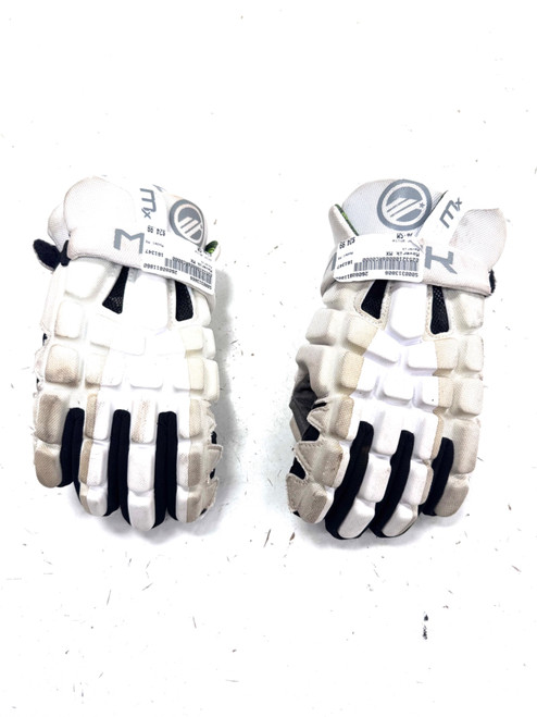 Vist Large View of Product Image Which is Used Maverik MX Lacrosse Gloves Mens White SM