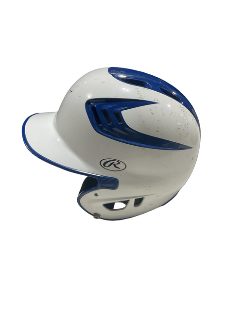 Vist Large View of Product Image Which is Used Rawlings BLU/WHT HELMET Batting Helmet No Mask White One Size