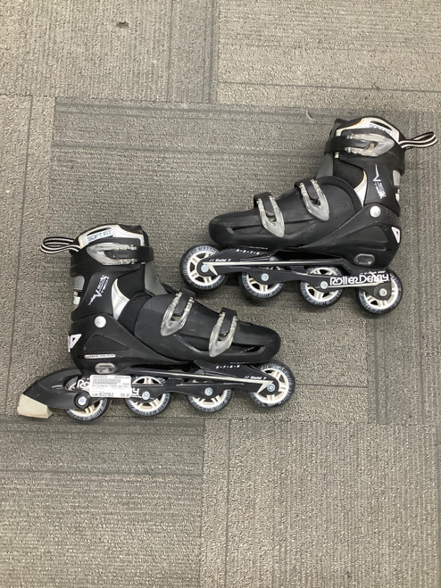 Vist Large View of Product Image Which is Used RollerDerby VTECH 500 ADJ 7-9 Senior Rec Fitness Skates Black Adjustable