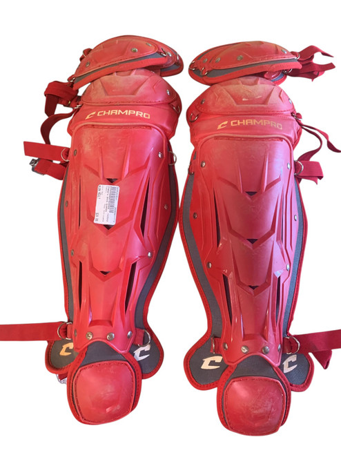 Vist Large View of Product Image Which is Used Champro SHIN GUARDS Catchers Leg Guards Red Adult