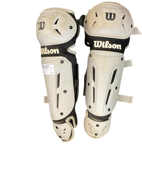 Vist Large View of Product Image Which is Used Wilson VELCRO SG Catchers Leg Guards Silver Youth