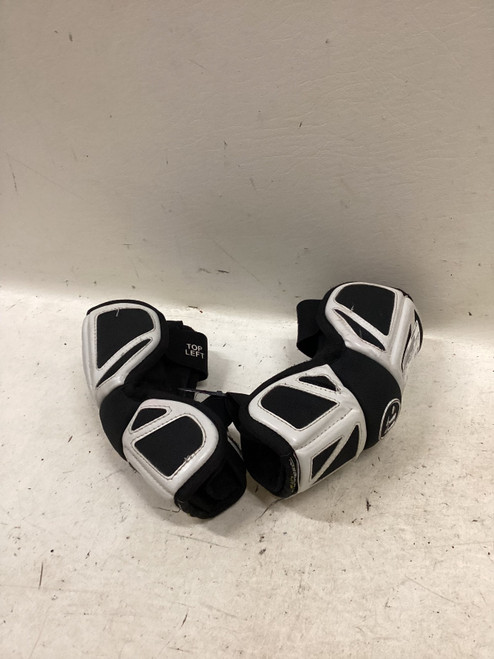 Vist Large View of Product Image Which is Used Warrior REGULATOR LITE Lacrosse Arm Pads/Guards Black And White MD