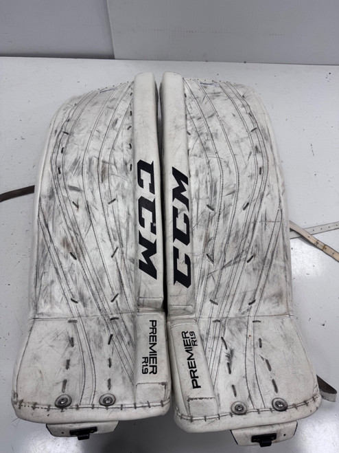 Vist Large View of Product Image Which is Used CCM PREMIER 1.9 Goalie Leg Pads Senior White 34"