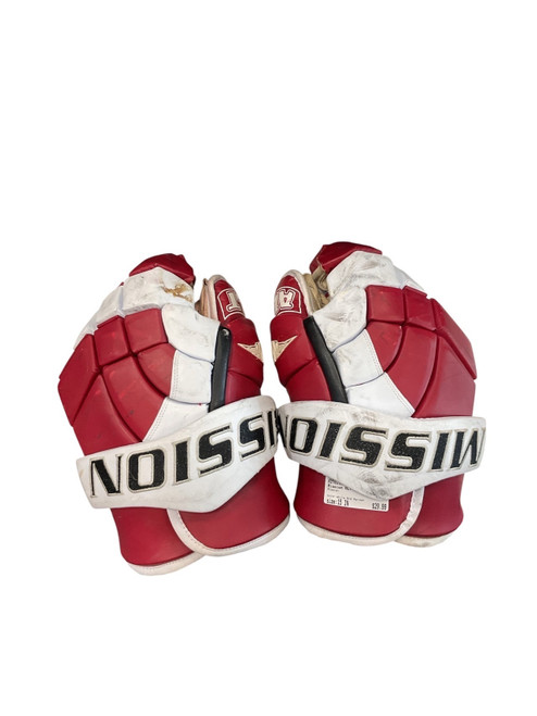 Vist Large View of Product Image Which is Used Mission ALT 15 HG Senior Gloves White And Maroon 15"